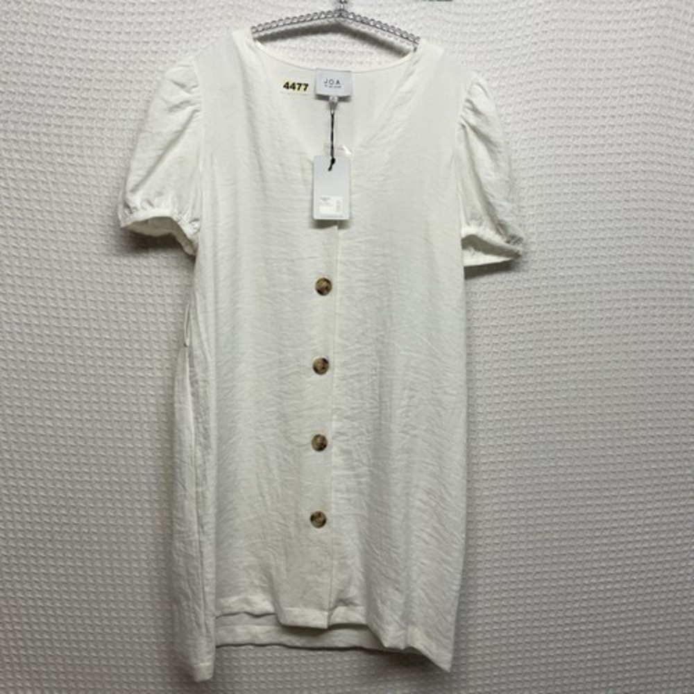 NWT J.O.A White Puffed Short Sleeve Button Up Shirt Mini Dress Women M China